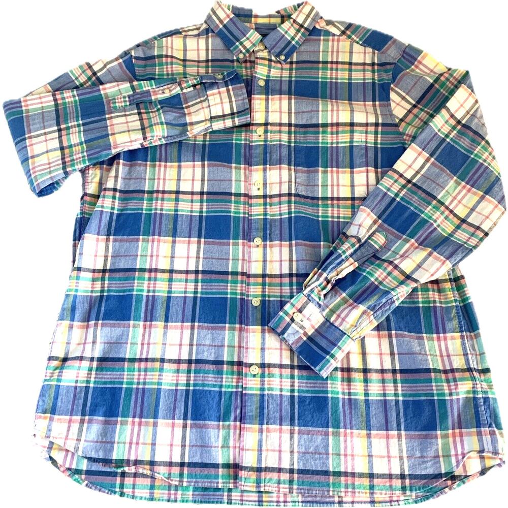 Vineyard Vines Shirt Mens Large Pink Stretch Cotton Madras Plaid Preppy Coastal